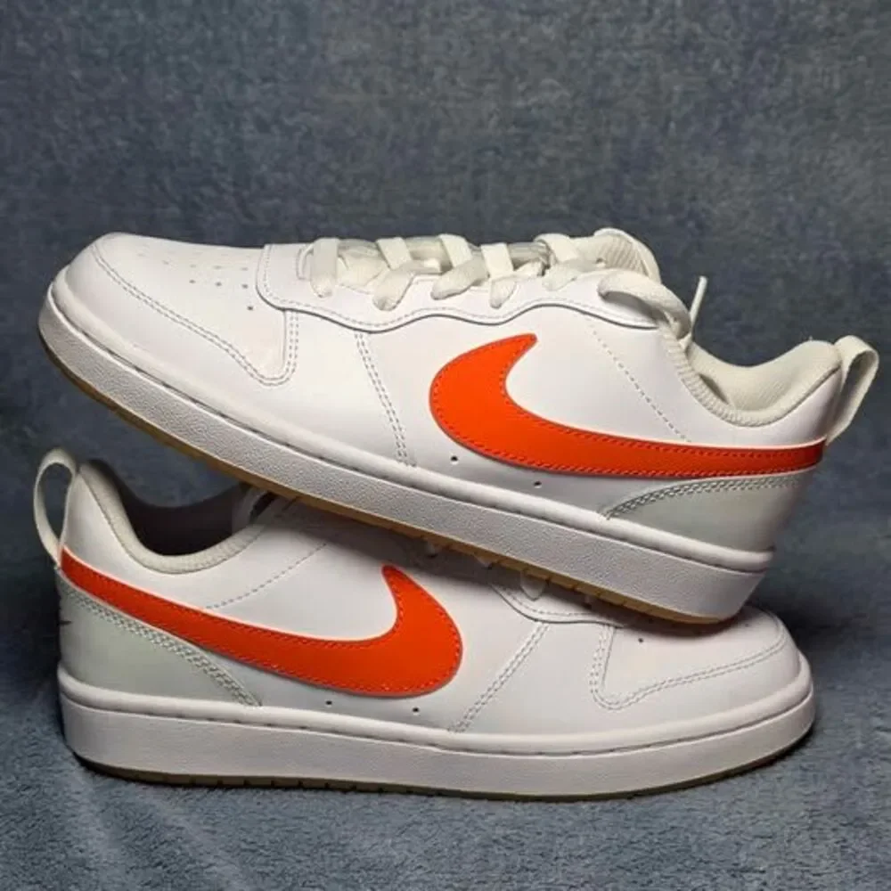 Nike Court Borough Low 2 GS White Orange Youth Size 5Y or Womens Size 6.5